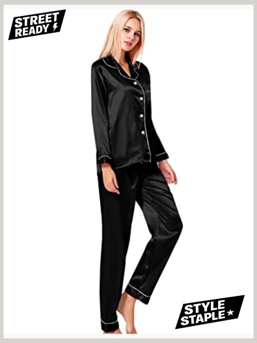 Silk Satin Pajama Set Long Sleeve Button Down Sleepwear 2 Piece Lounge Set - Picture 4 of 7